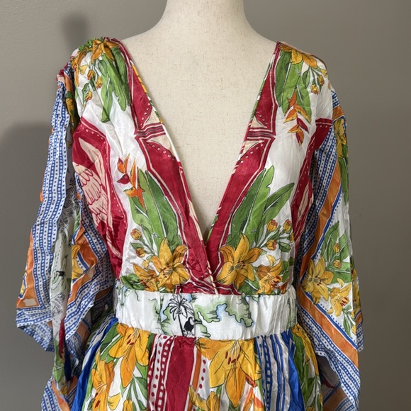 FARM RIO Women's Off-White Tropical Destination Kimono Sleeve Midi Dress Size M - Picture 7 of 10